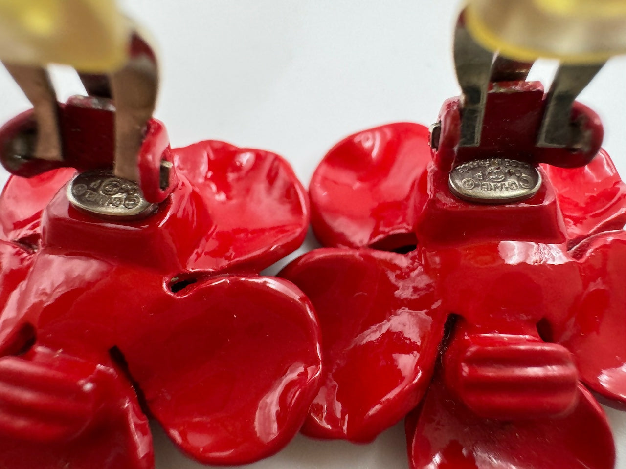 Chanel Vintage 04P Resin Red Layered Flower Clip-on Earrings