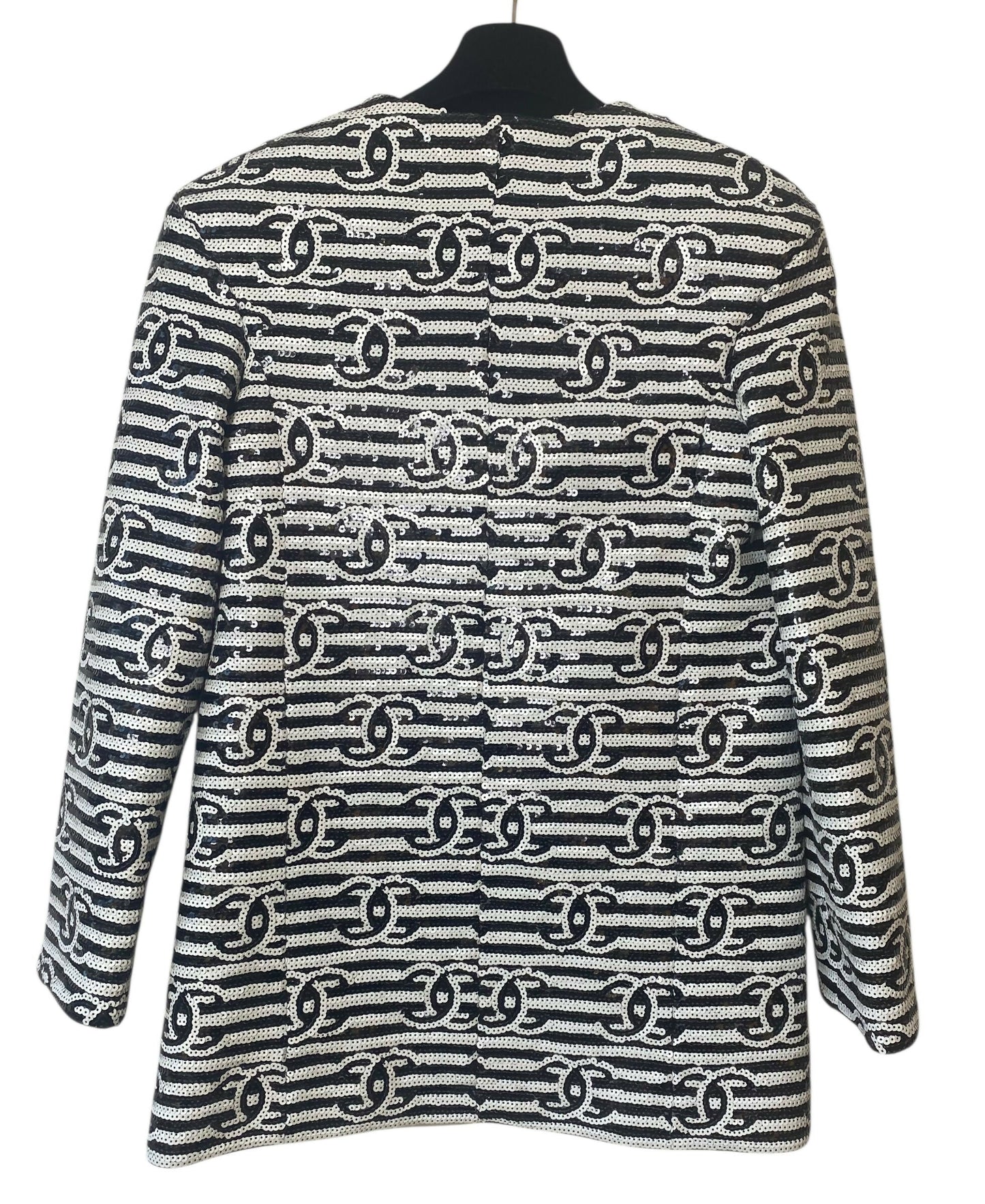 Chanel 22S Runway Sequin CC Logo Black and White Jacket FR 40
