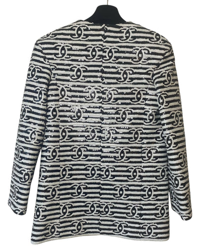 Chanel 22S Runway Sequin CC Logo Black and White Jacket FR 40