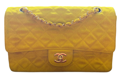 Vintage Chanel 90’s Yellow Denim Medium Classic Flap Bag 24K Gold Hardware