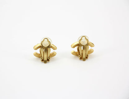Chanel Vintage 02A Rhinestone Gold-plated CC Mark Clip-on Earrings