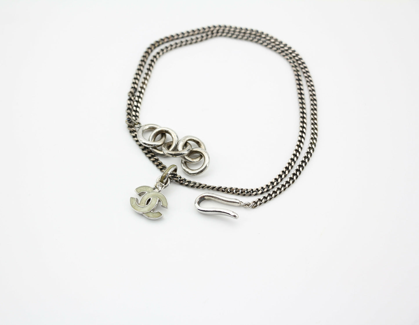 Chanel Vintage 04P Enamel Dark Green Silver Necklace