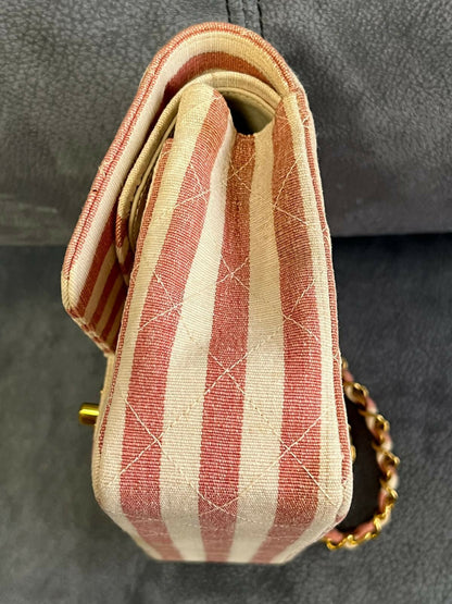 Chanel Vintage Striped Linen Classic Flap Bag