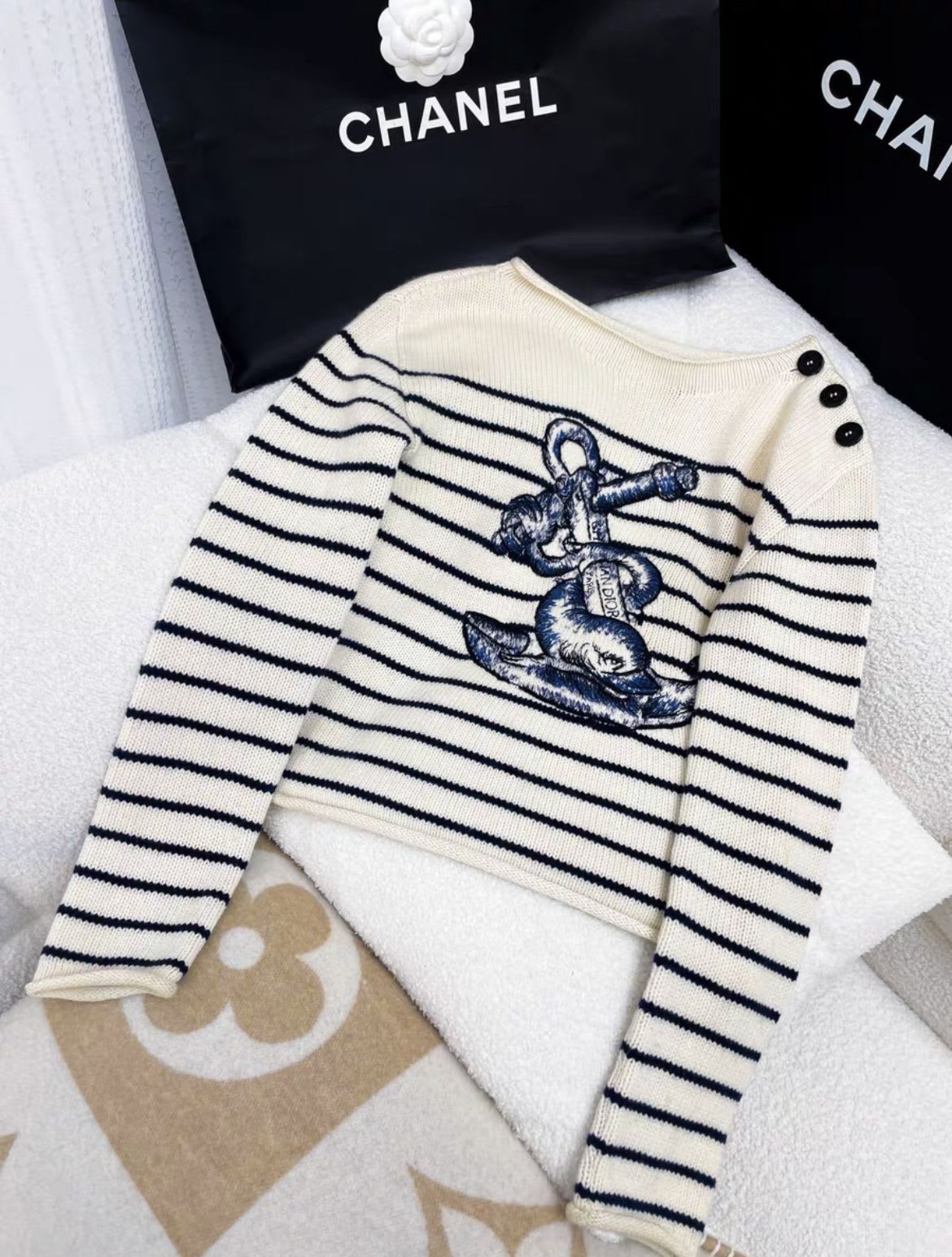 Dior 22 early spring blue and white striped sweater