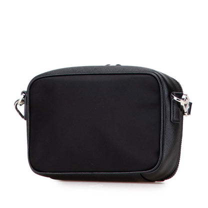 Prada Triangle Logo Plate Nylon Saffiano Leather Shoulder Bag