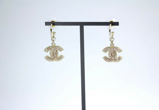 Chanel Vintage 08C Rhinestone Light Pink Hoop Stud Earrings