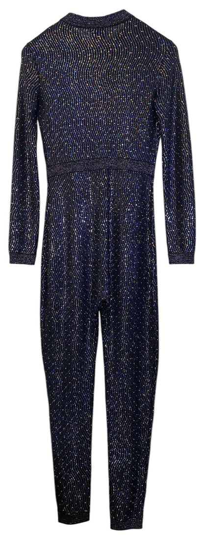 Stunning Chanel 21K Beaded Crystal Sequin Navy Black Iridescent Jumpsuit FR 36