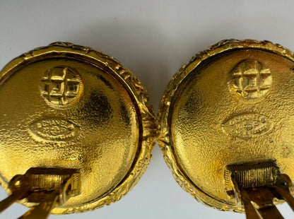 Chanel Vintage 93P Lava Black Gold Clip-on Earrings