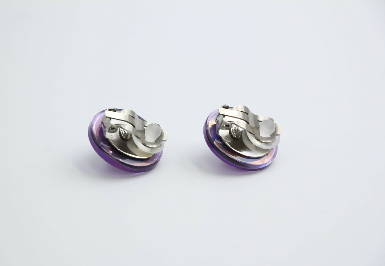 Chanel Vintage 00T Resin Iridescent Purple Clip-on Earrings