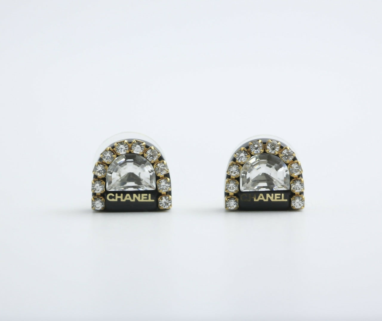 Chanel Vintage 00A Rhinestone Ring Shape Stud Earrings