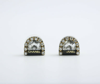 Chanel Vintage 00A Rhinestone Ring Shape Stud Earrings