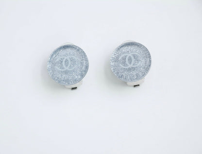 Chanel Vintage 00A Resin Light Blue Glitter Round Clip-on Earrings