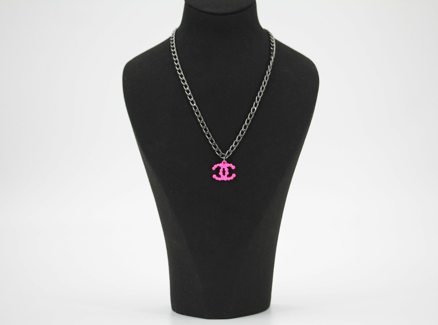 Chanel Vintage 04A Resin Fluorescent Pink CC Necklace