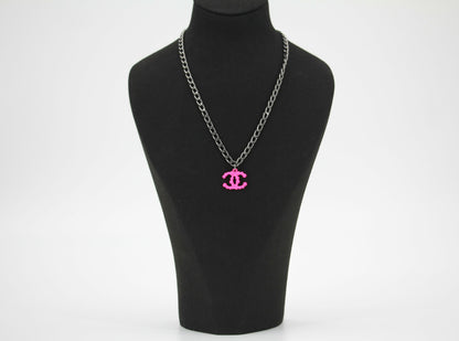 Chanel Vintage 04A Resin Fluorescent Pink CC Necklace