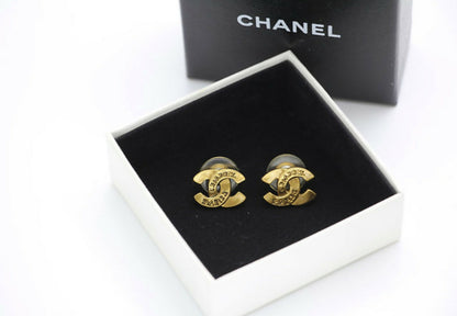 Chanel Vintage 99A Gold-Plated Cambon Collection ‘CHANEL’ Stud Earrings