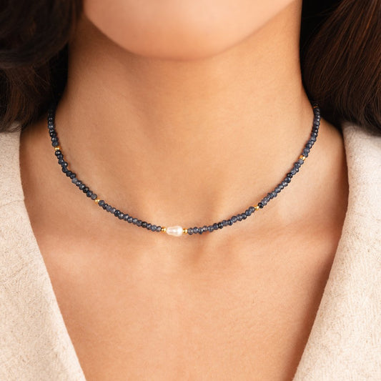 Navy Sodalite Pearl & Bead Necklace