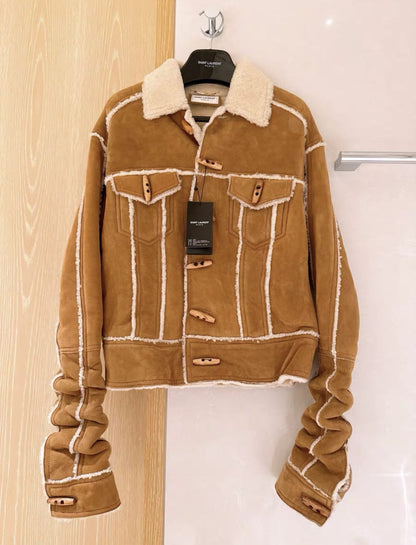 Saint Laurent catwalk camel sheepskin fur coat