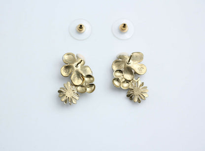 Chanel 10P Enamel Pink Camellia & Chrysanthemum Stud Earrings