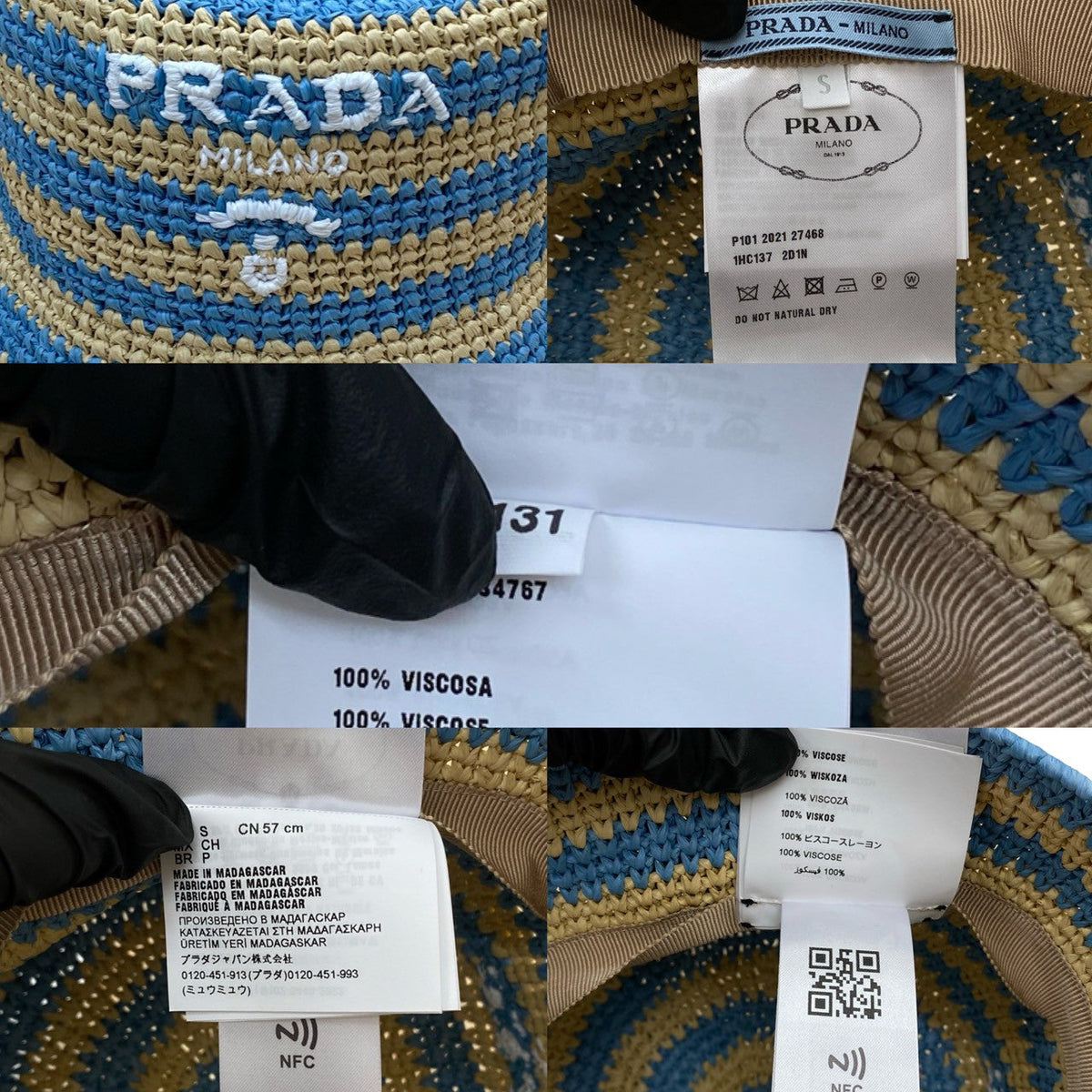 Prada Logo Raffia Bucket Hat