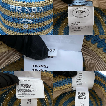 Prada Logo Raffia Bucket Hat