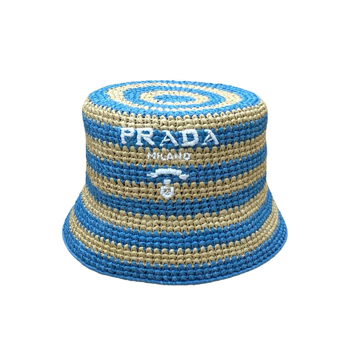 Prada Logo Raffia Bucket Hat