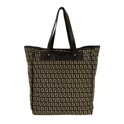 Fendi Zucchino FF Canvas Leather Tote Bag