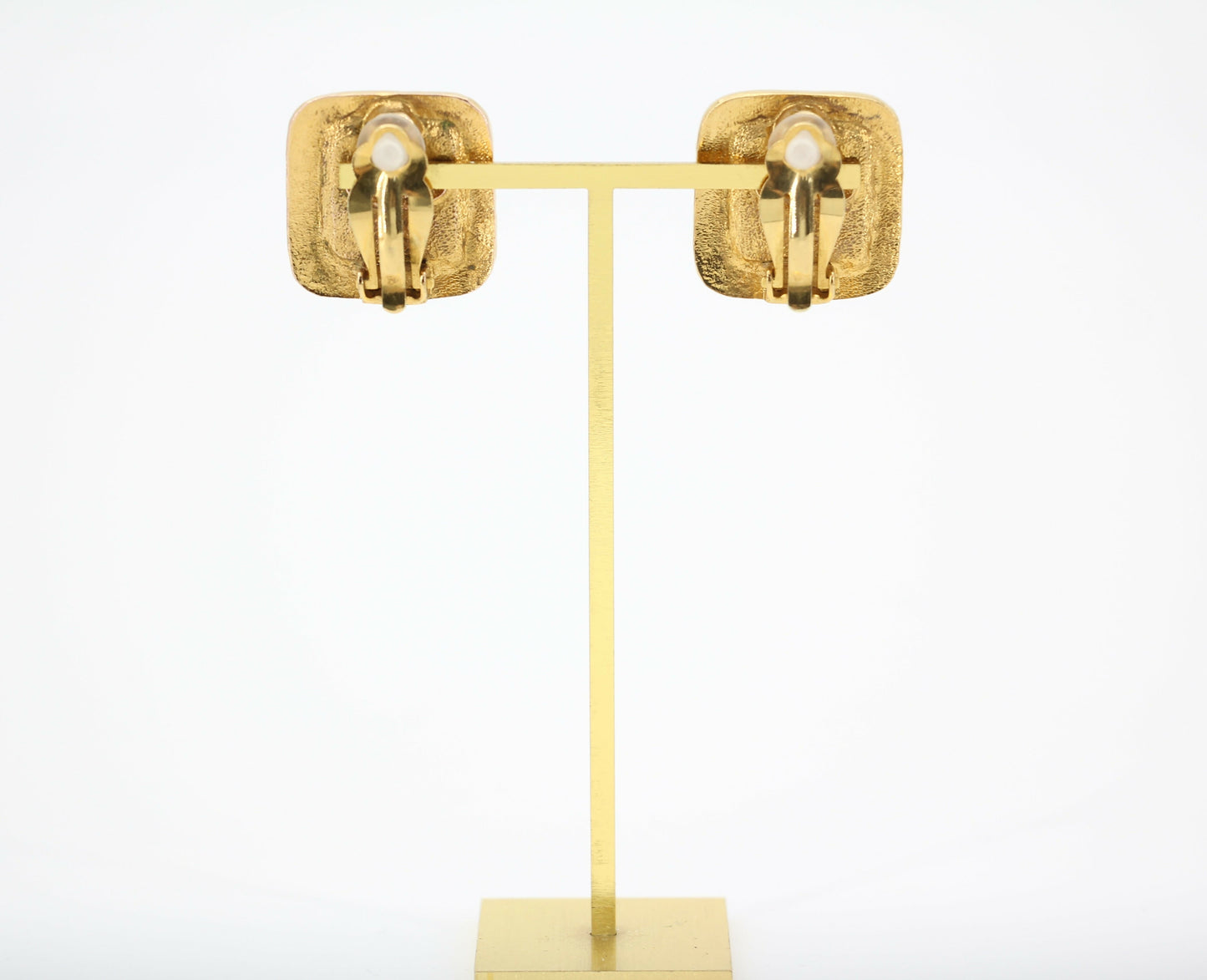 Chanel Vintage 1886-92 Gold-plated Large Red Square Clip-on Earrings