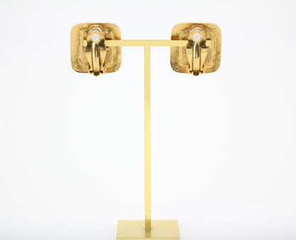 Chanel Vintage 1886-92 Gold-plated Large Red Square Clip-on Earrings