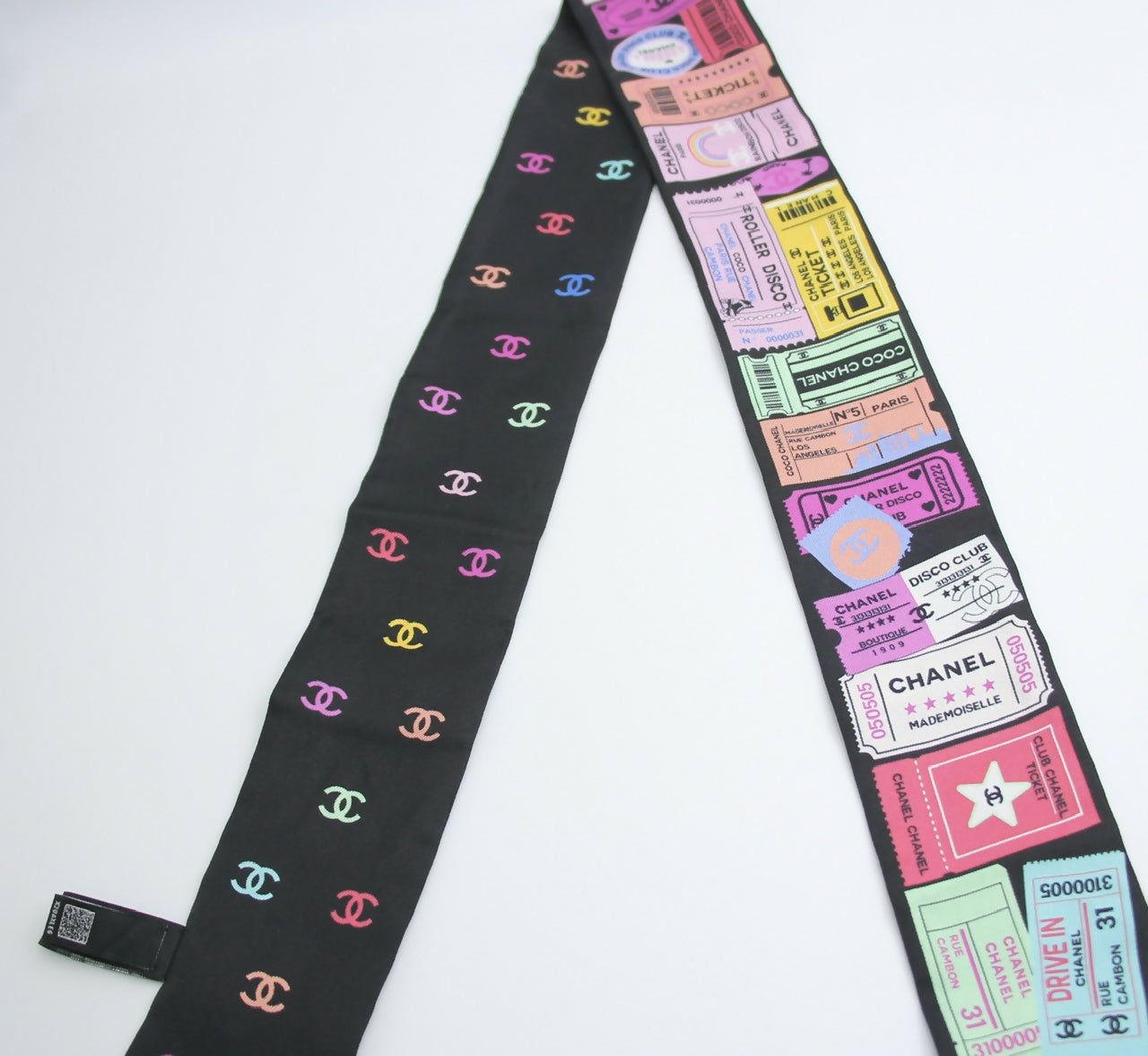 CHANEL 100% Slim Silk Scarf Bandeau Twilly CC Mark Scarf in Multicolour