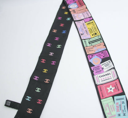 CHANEL 100% Slim Silk Scarf Bandeau Twilly CC Mark Scarf in Multicolour