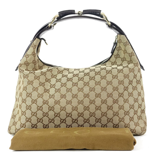 Gucci Monogram Canvas Horsebit Hobo Bag