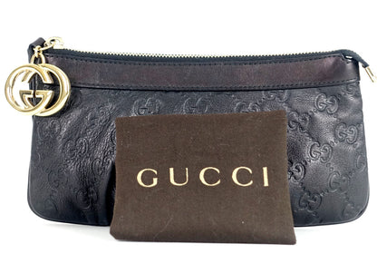 Gucci Sukey Monogram Leather GG Charm Wristlet Bag