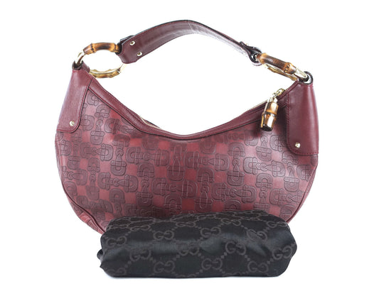 Gucci Embossed Leather Bamboo Ring Hobo Bag