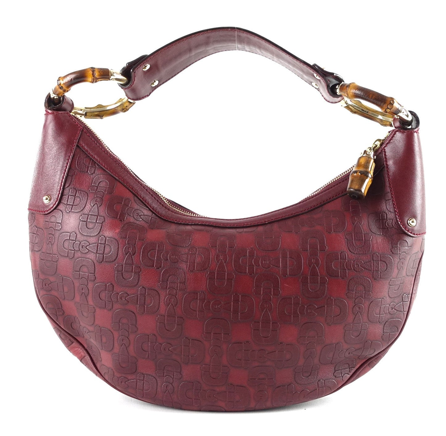 Gucci Embossed Leather Bamboo Ring Hobo Bag