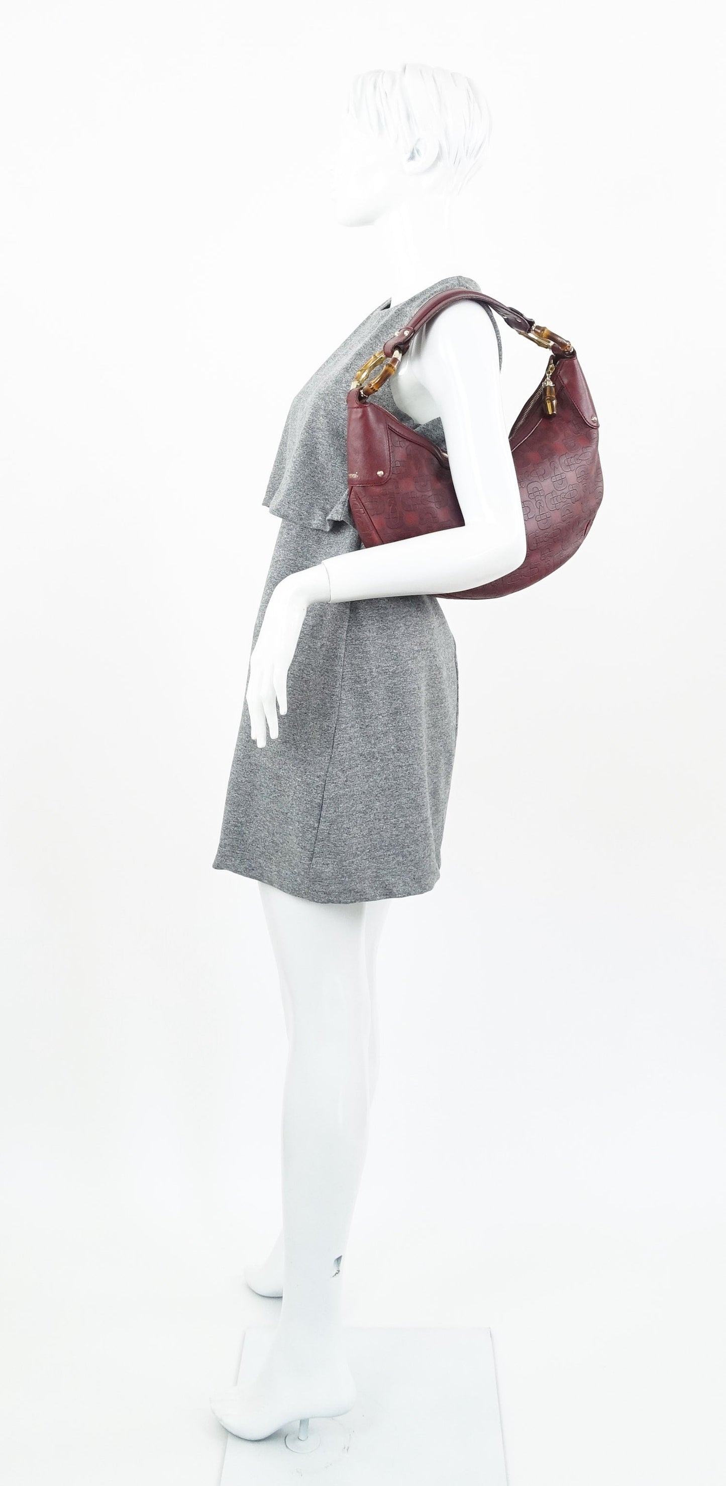 Gucci Embossed Leather Bamboo Ring Hobo Bag