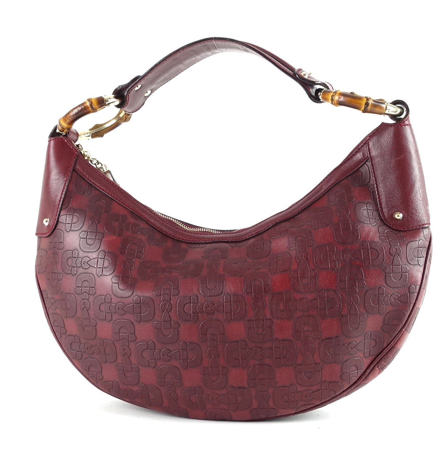 Gucci Embossed Leather Bamboo Ring Hobo Bag