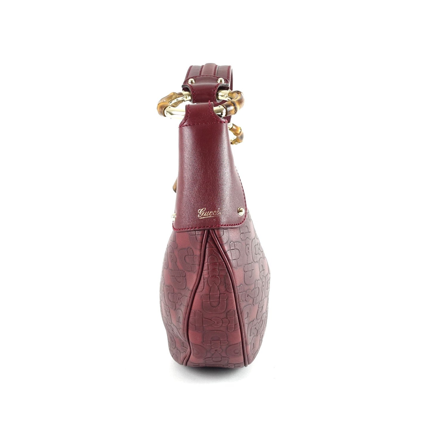 Gucci Embossed Leather Bamboo Ring Hobo Bag