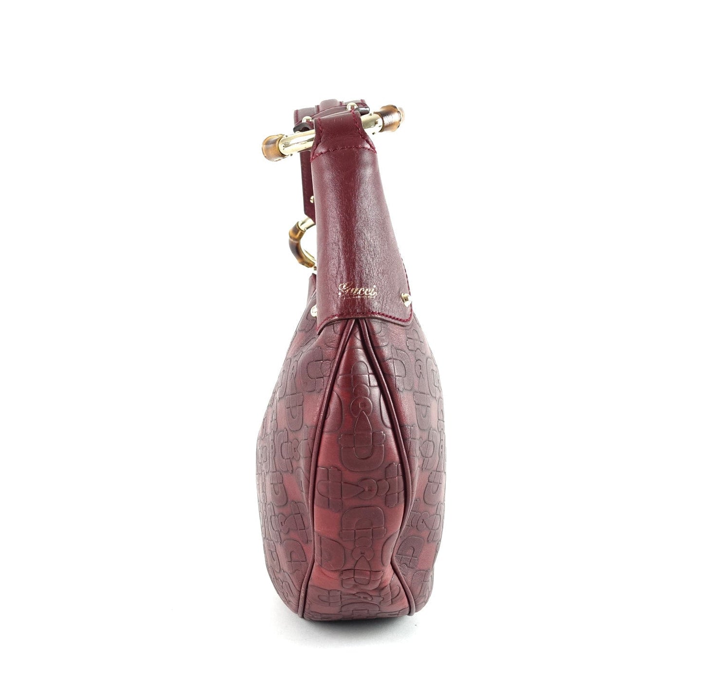 Gucci Embossed Leather Bamboo Ring Hobo Bag