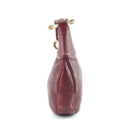 Gucci Embossed Leather Bamboo Ring Hobo Bag
