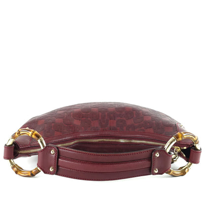 Gucci Embossed Leather Bamboo Ring Hobo Bag