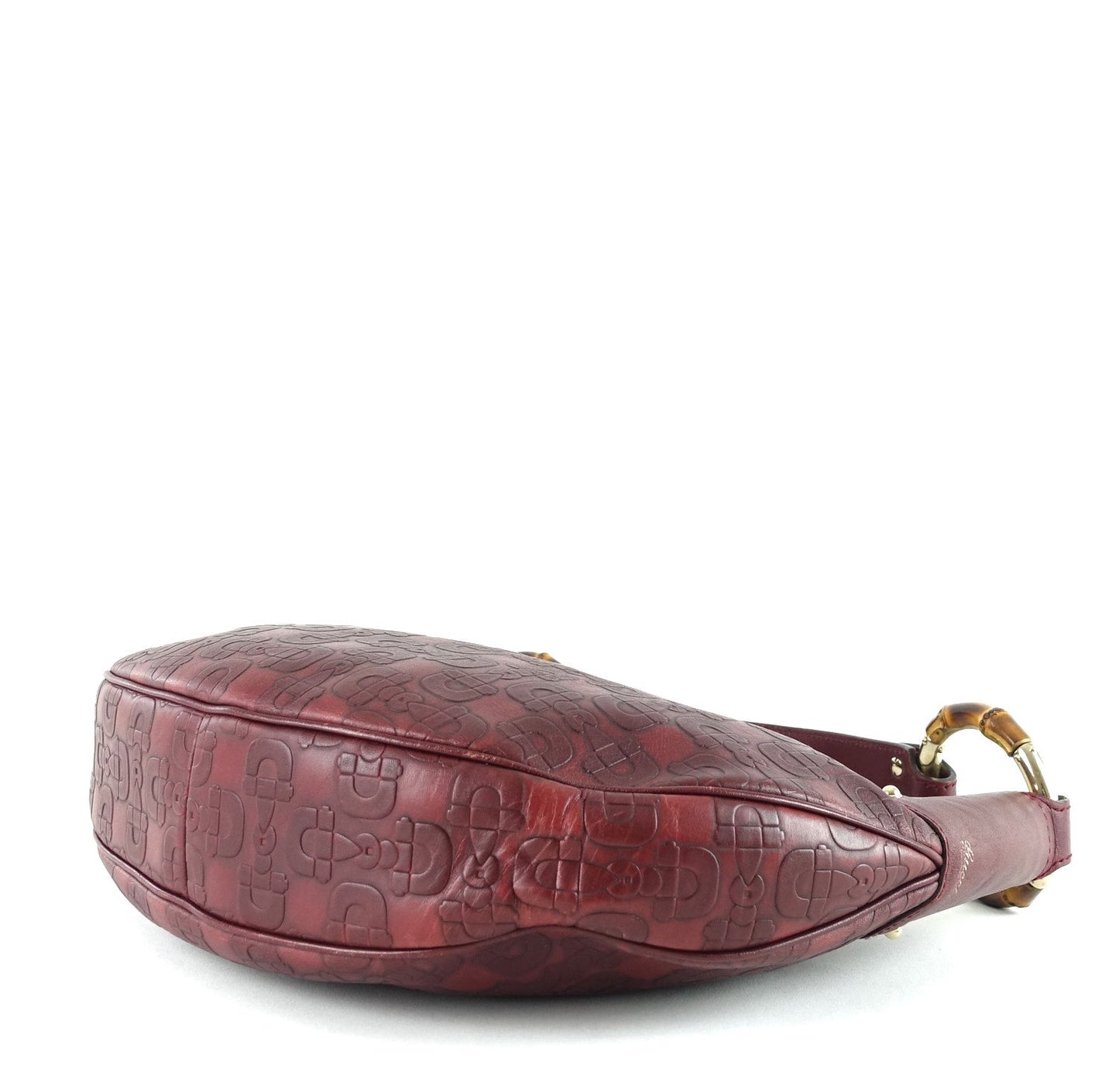 Gucci Embossed Leather Bamboo Ring Hobo Bag