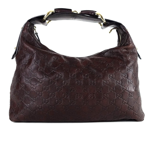 Gucci Monogram Leather Horsebit Hobo Bag