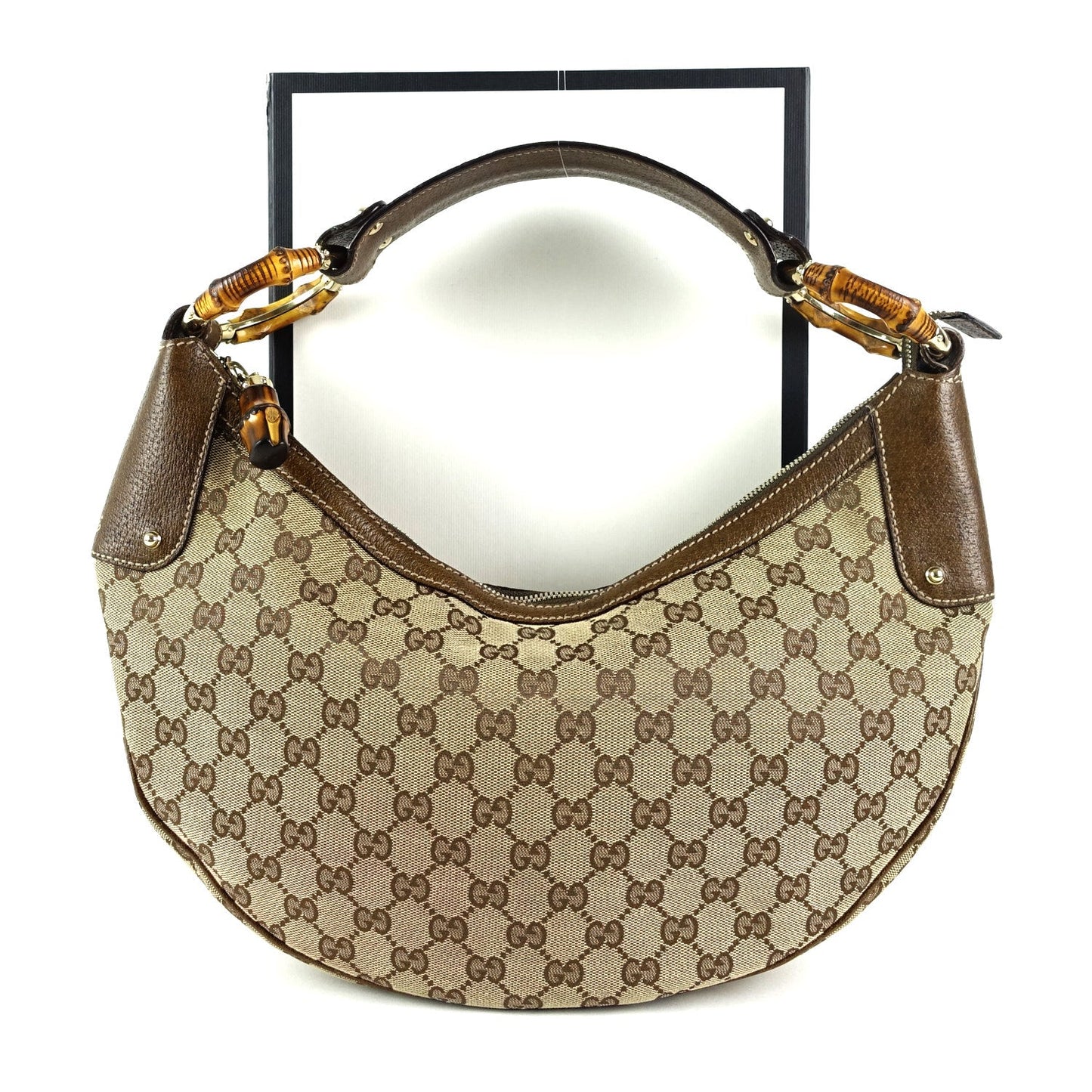 Gucci Monogram Canvas Bamboo Rings Hobo Bag