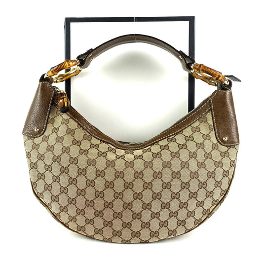 Gucci Monogram Canvas Bamboo Rings Hobo Bag