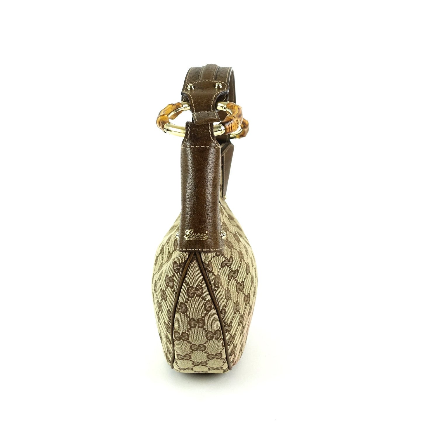 Gucci Monogram Canvas Bamboo Rings Hobo Bag