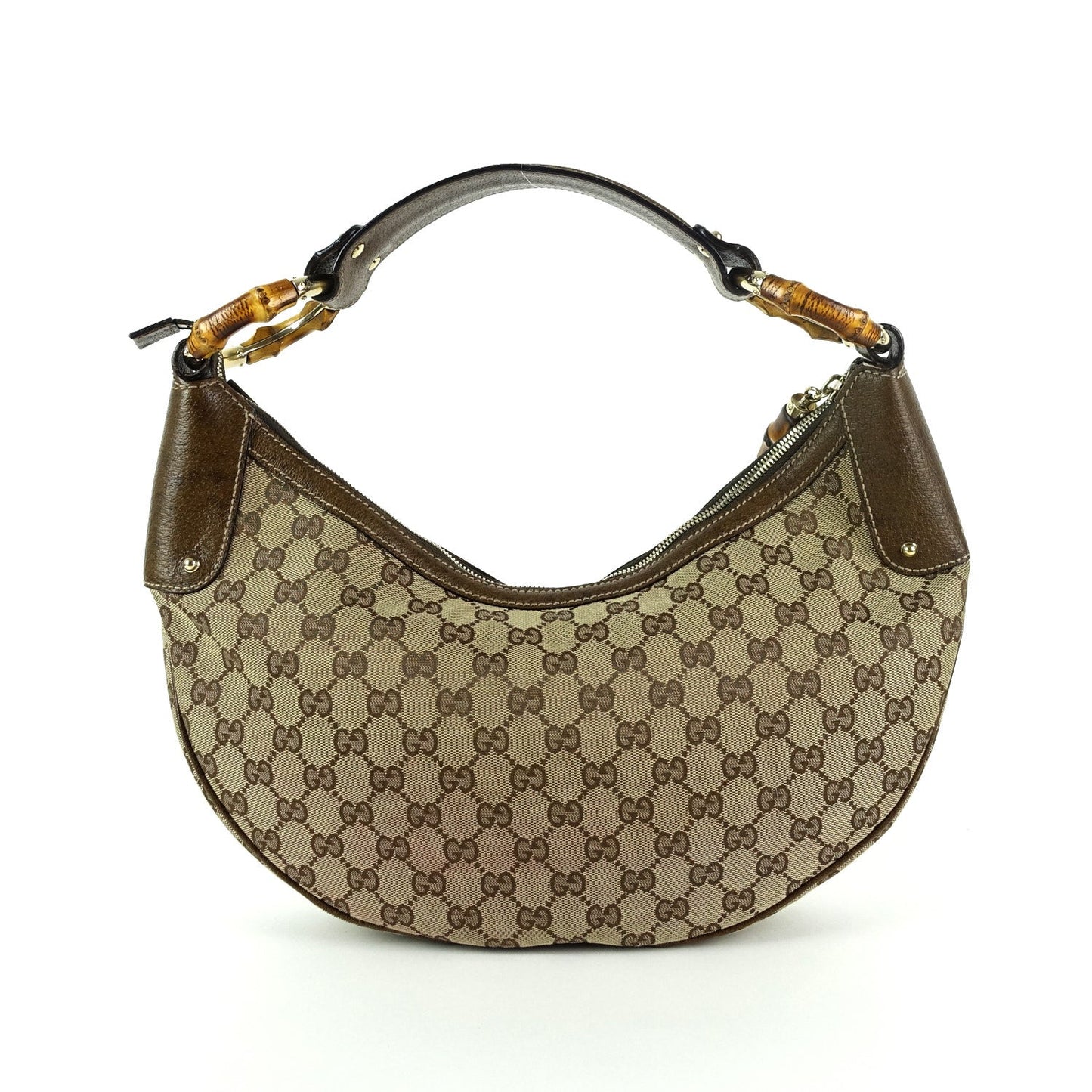 Gucci Monogram Canvas Bamboo Rings Hobo Bag