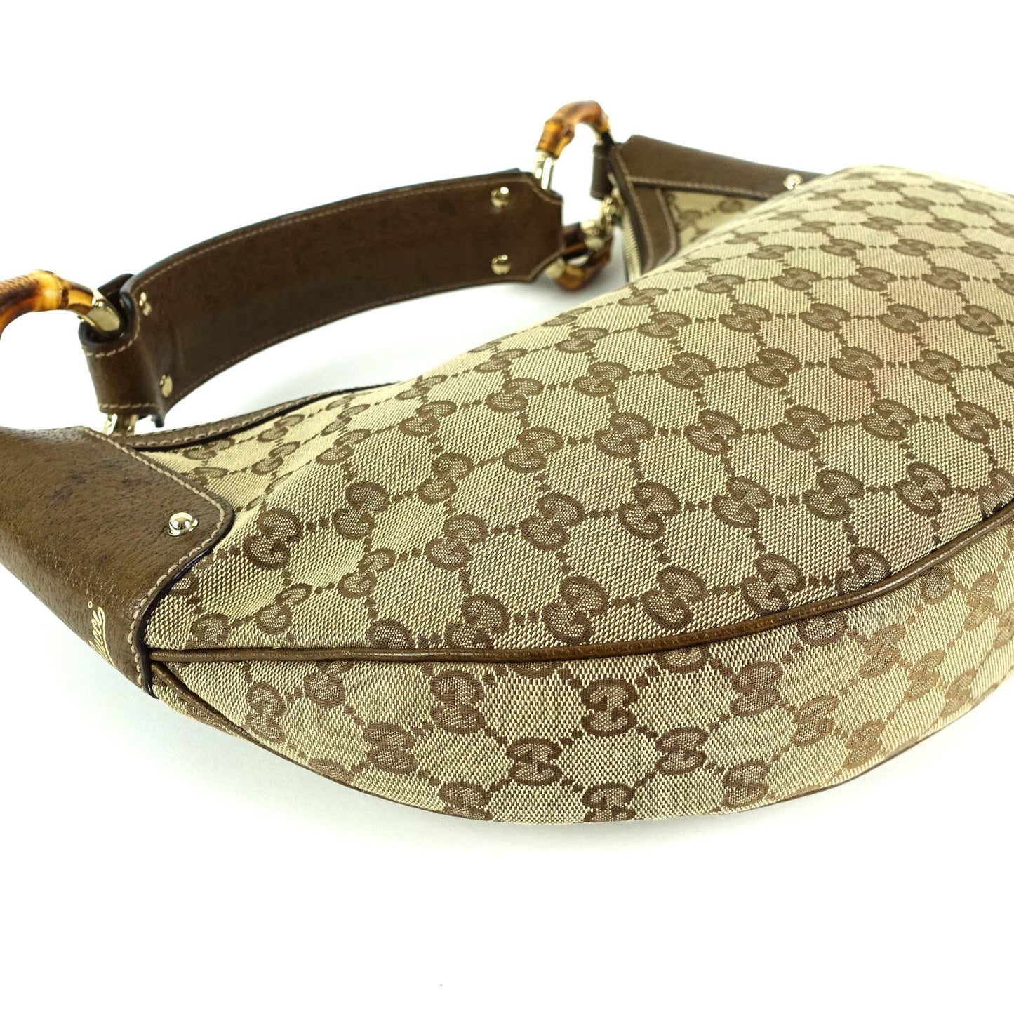 Gucci Monogram Canvas Bamboo Rings Hobo Bag