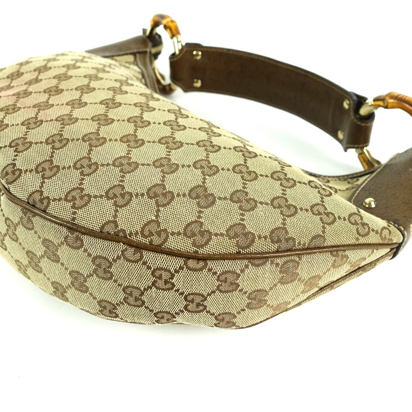 Gucci Monogram Canvas Bamboo Rings Hobo Bag
