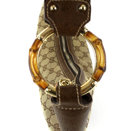Gucci Monogram Canvas Bamboo Rings Hobo Bag