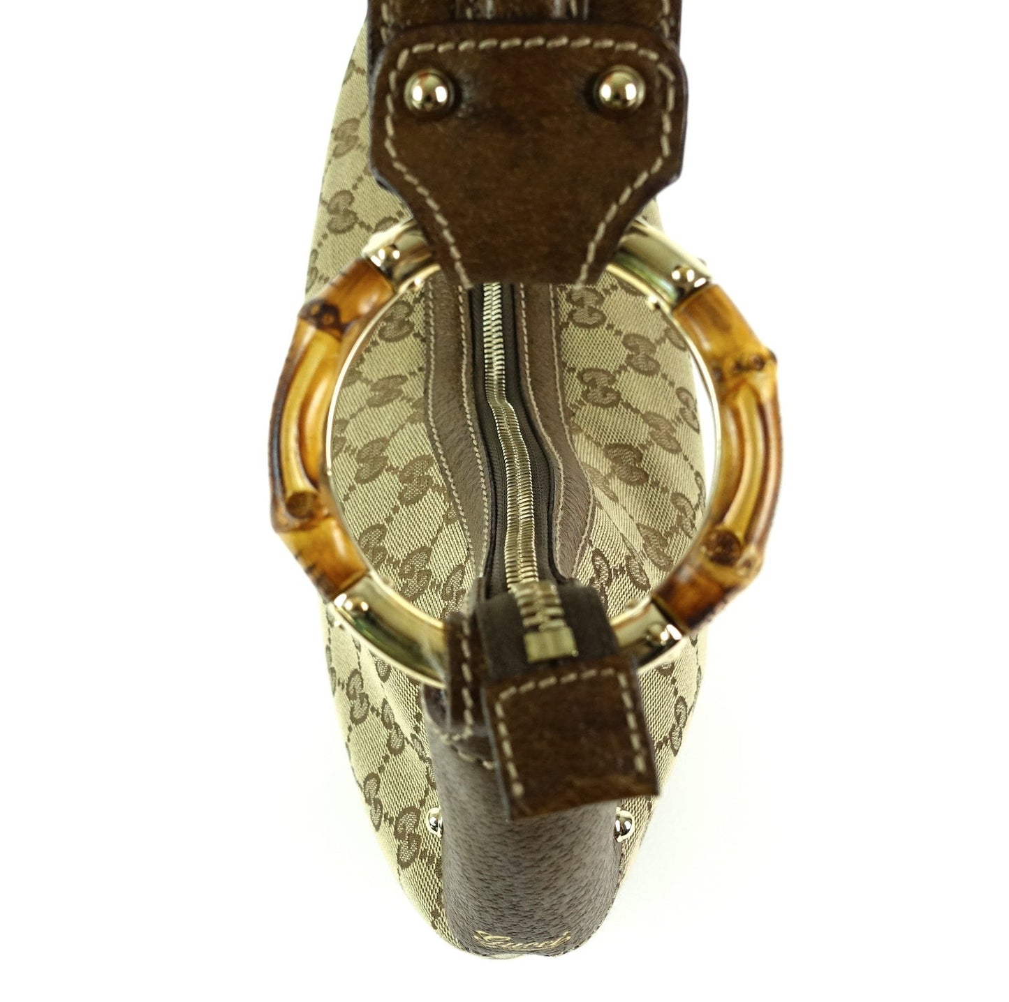 Gucci Monogram Canvas Bamboo Rings Hobo Bag